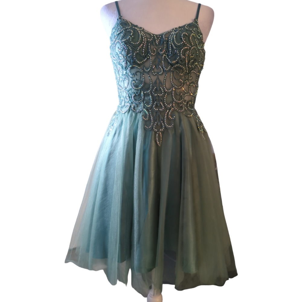 Blondie dress nite by Stacy sklar size 3 color Green perfect for Homecom… - Picture 2 of 8